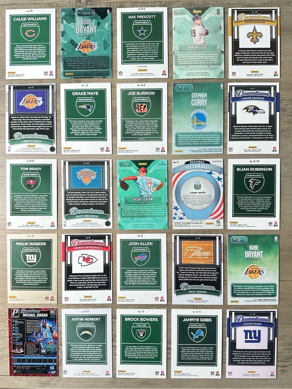 Downtown Lot of (25) Brady, Ohtani, Messi, , Kobe, Jordan, etc.. Novelty Cards
